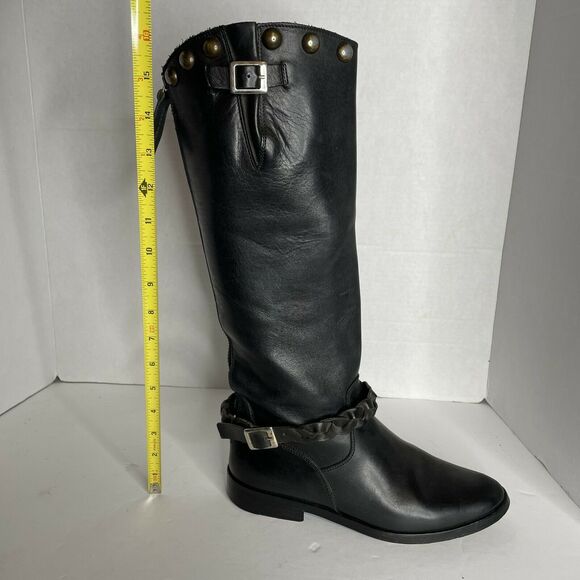 Golden Goose Deluxe Black Studded Buckle Strap Knee High Riding Boots Size 37 - Picture 11 of 12